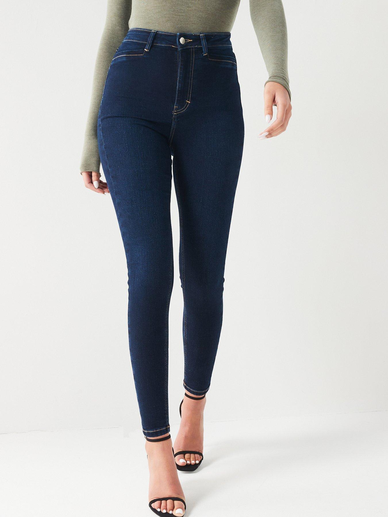 Curves Bright Blue Ripped Knee High Waist Hallie Super Skinny Jeans