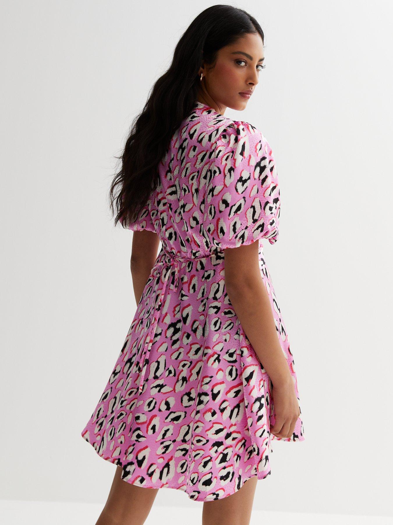 Pink satin best sale leopard print dress