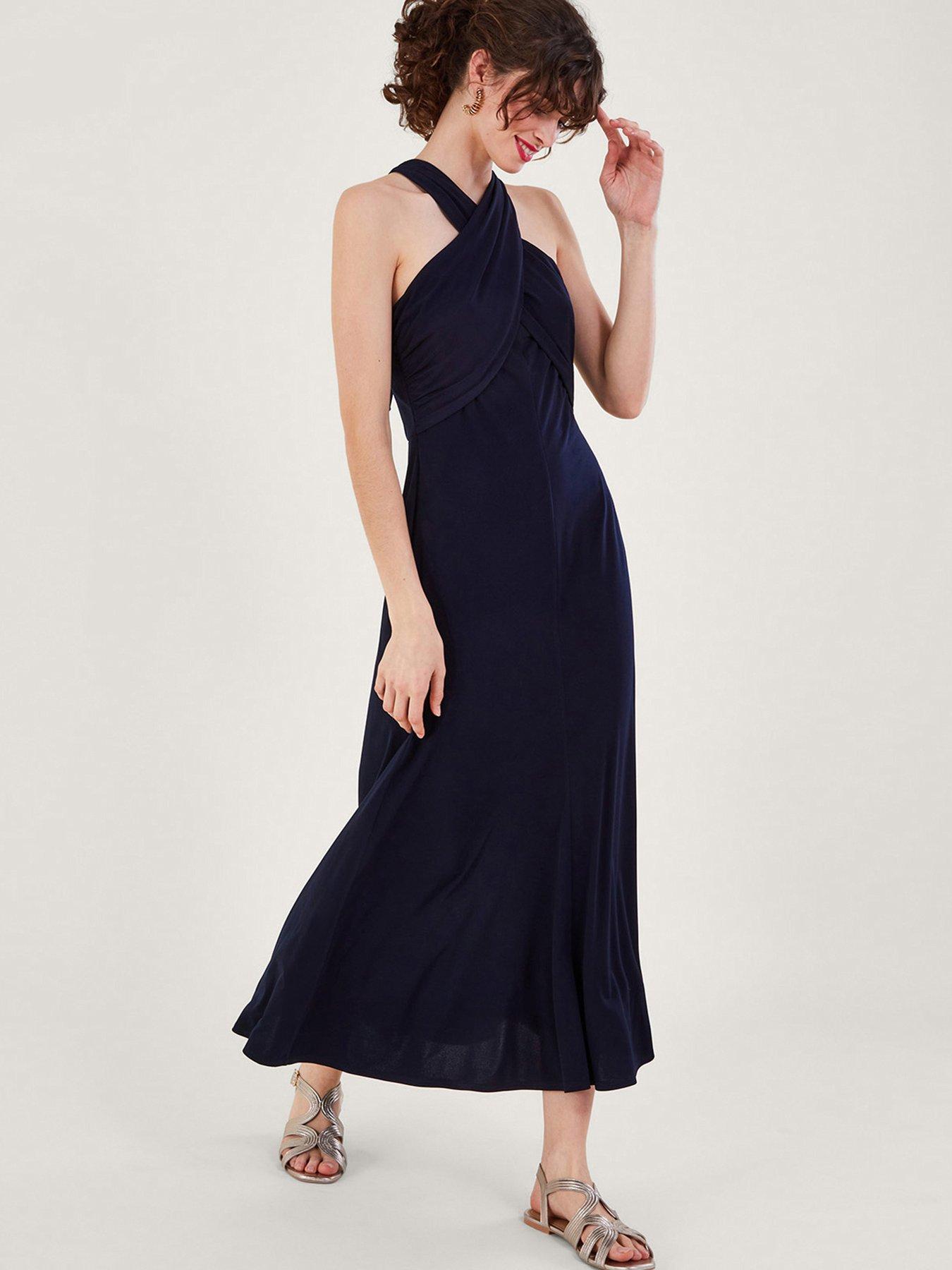 Clo Crossover Plain Maxi Dress Navy