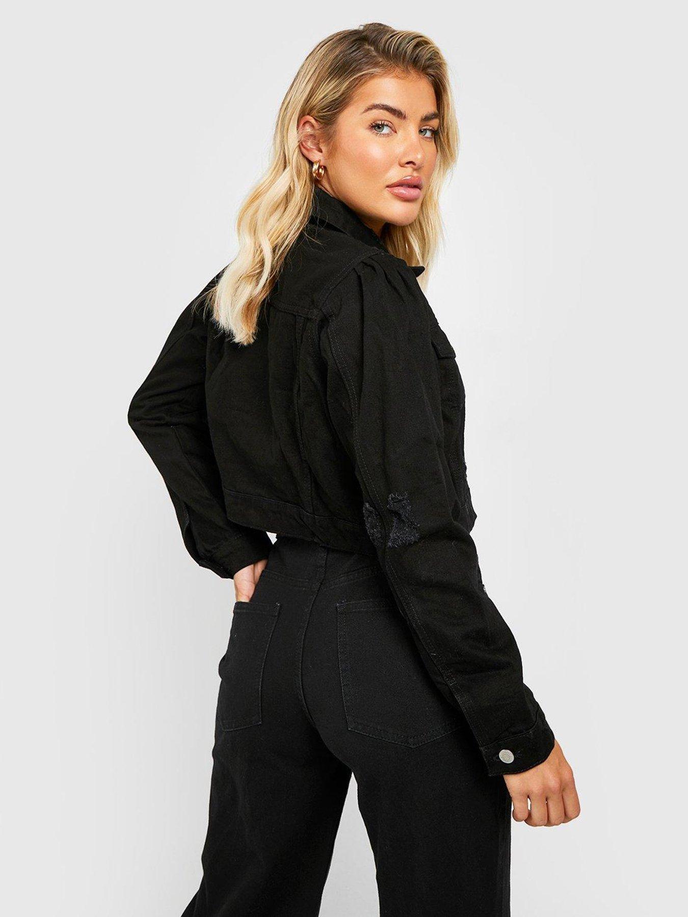 Black denim 2024 jacket puff shoulders