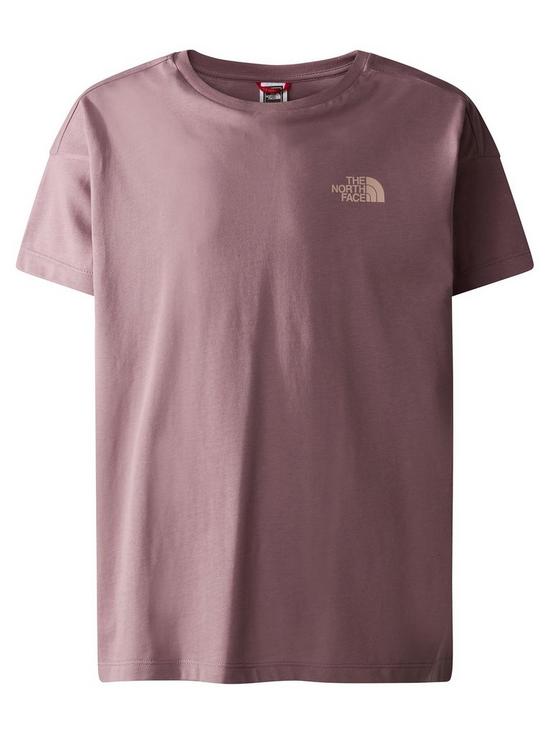 front image of the-north-face-girls-vertical-line-short-sleeve-tee-light-purple