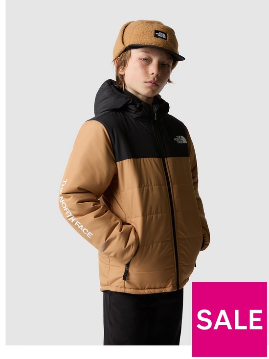 front image of the-north-face-boys-never-stop-synthetic-jacket-dark-beige