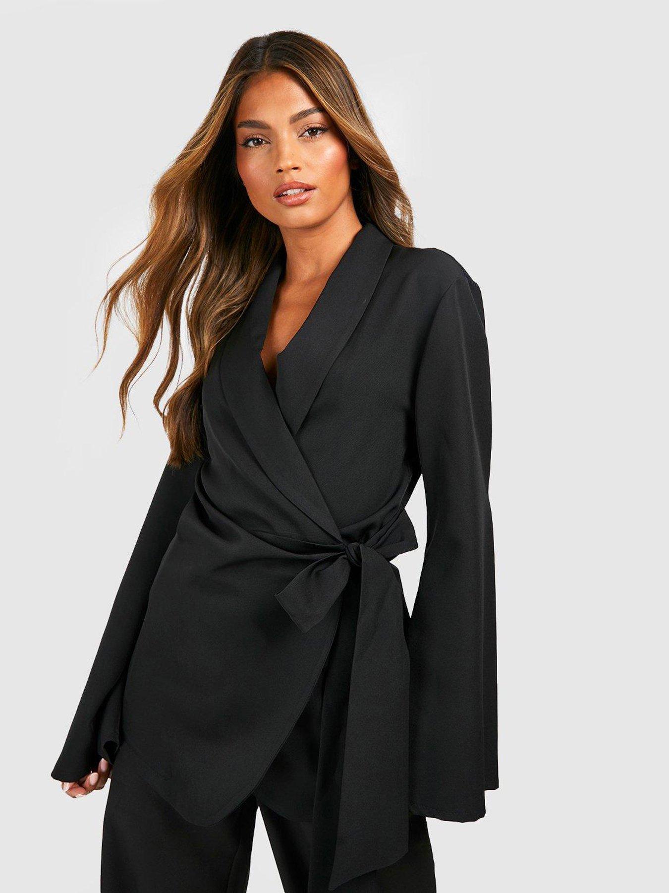Flared Sleeve Belted Blazer Black