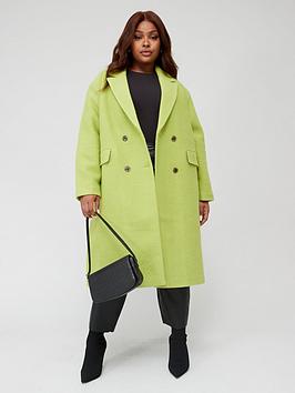 vero moda curve longline double breasted wool coat - green