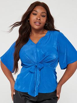 vero moda curve mira v-neck knot blouse - blue