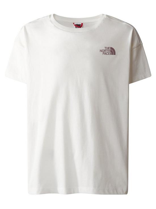 front image of the-north-face-girls-vertical-line-short-sleeve-tee-off-white
