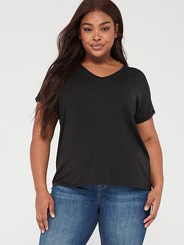 vero moda curve v-neck curve basic t-shirt - black