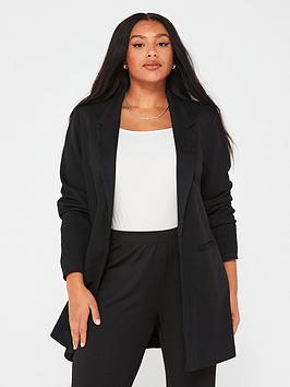 vero moda curve longline casual blazer - black