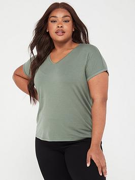 vero moda curve v-neck curve basic t-shirt - green