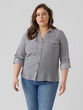 vero moda curve long sleeve curve stripe pocket shirt - blue/white