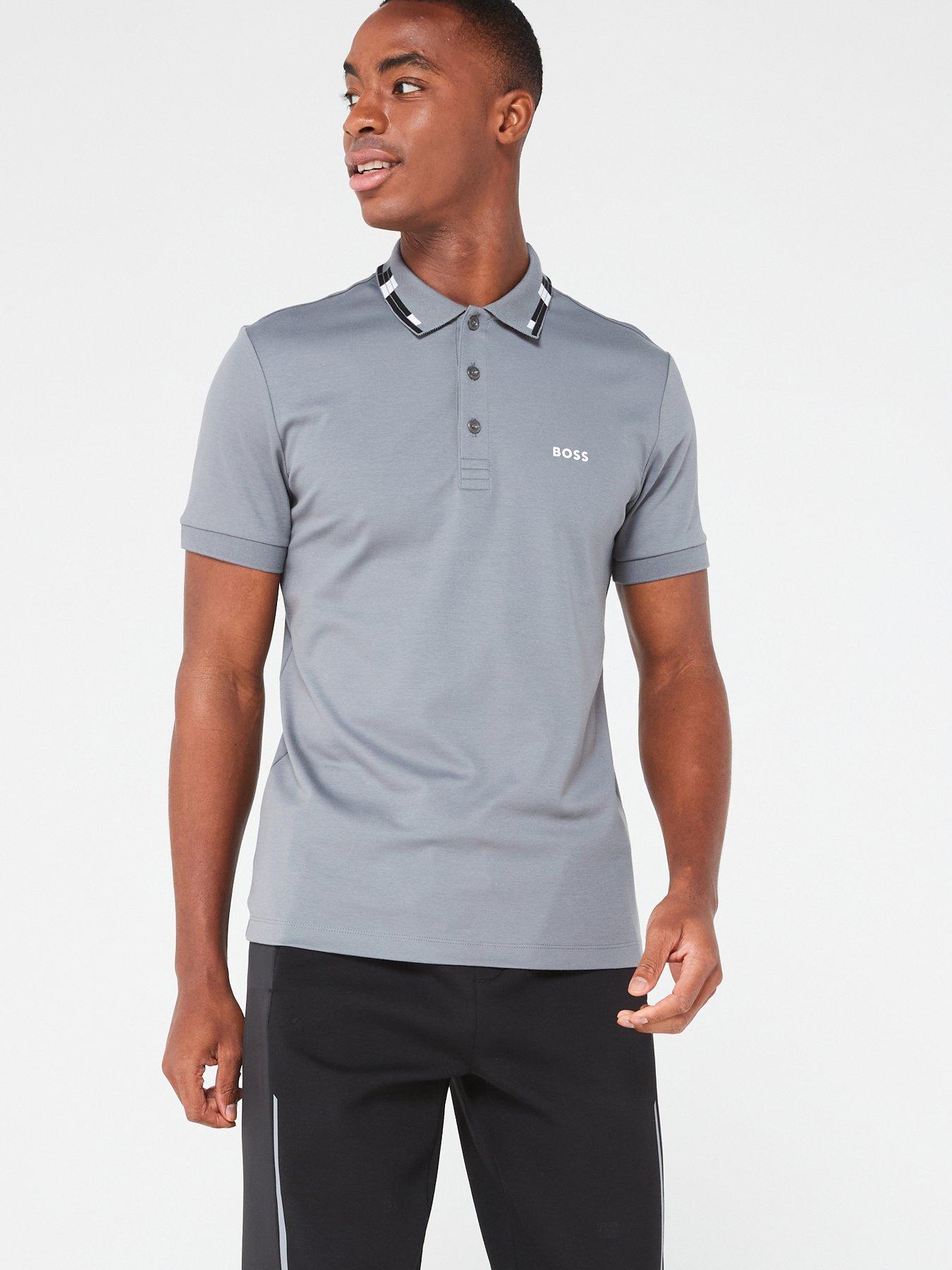 BOSS Paule Slim Fit Polo Shirt - Grey | very.co.uk
