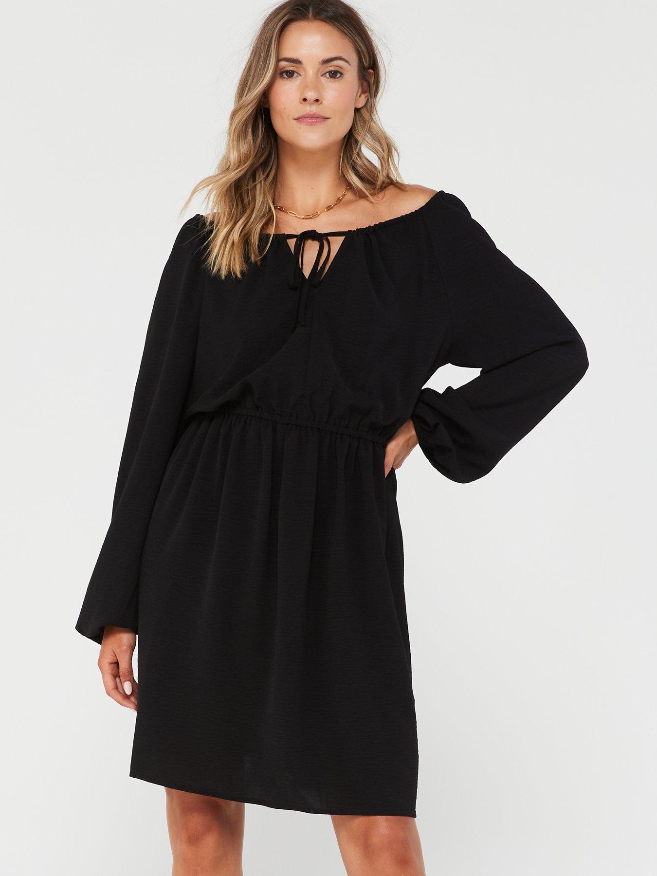 Alva Long Sleeve Short Dress Black