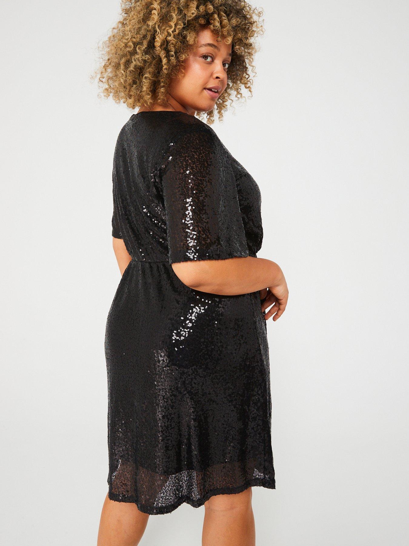 Black v clearance neck sequin dress