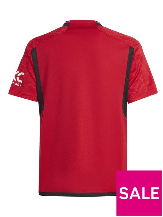 back image of adidas-manchester-united-junior-2324-home-stadium-replica-shirt-red