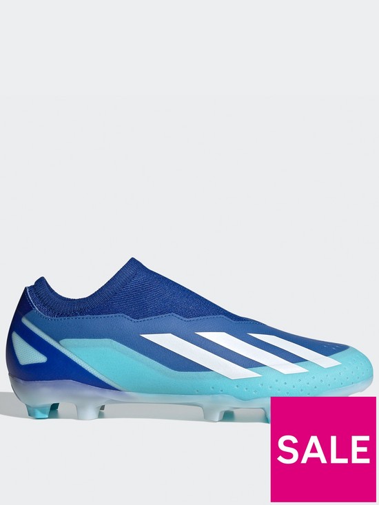 front image of adidas-mens-x-laceless-crazy-fast3-firm-ground-football-boot-blue