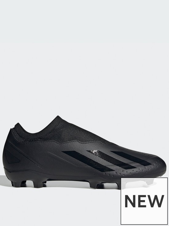 front image of adidas-mens-x-laceless-speedportal3-firm-ground-football-boot-black