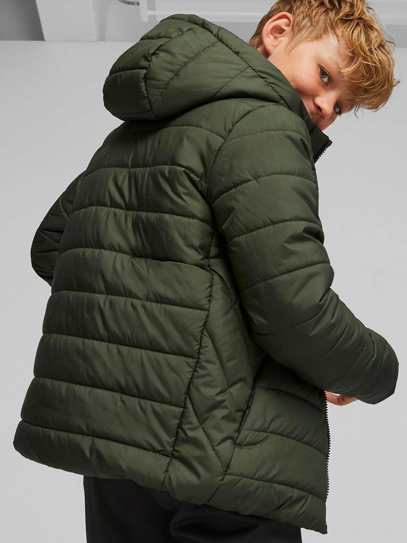 Puma Unisex Essentials Hooded Padded Jacket - Khaki | Very.co.uk 