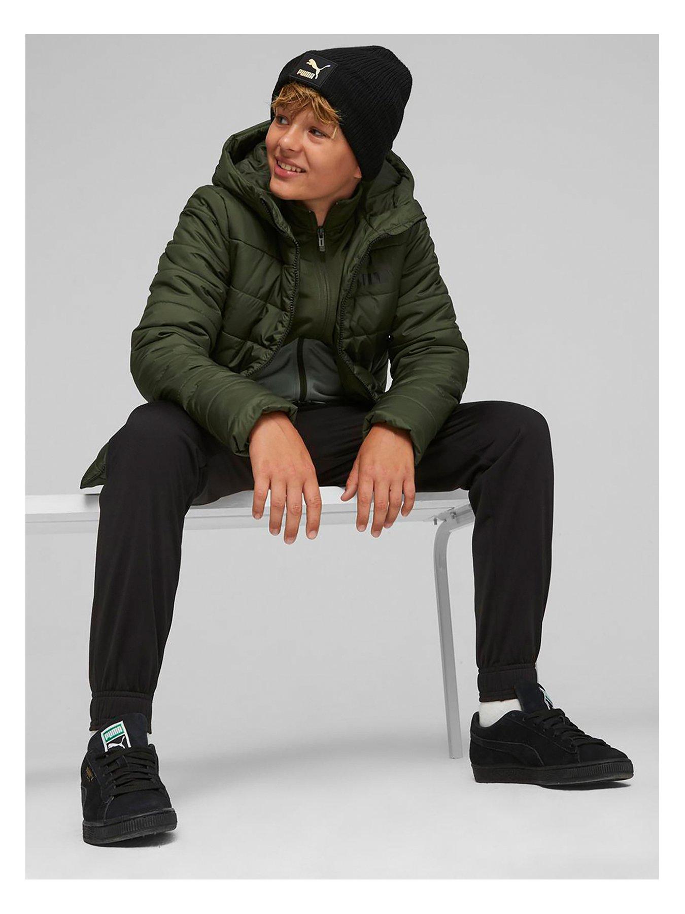 Puma Unisex Essentials Hooded Padded Jacket - Khaki | Very.co.uk