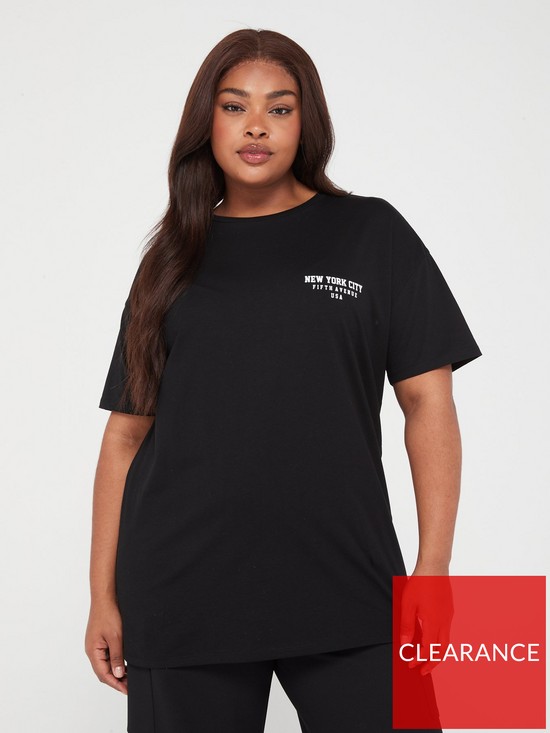 front image of v-by-very-curve-graphic-print-t-shirt-black