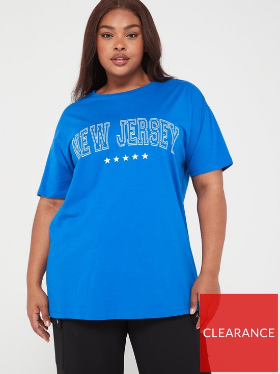 front image of v-by-very-curve-new-jersey-graphic-print-t-shirt--blue
