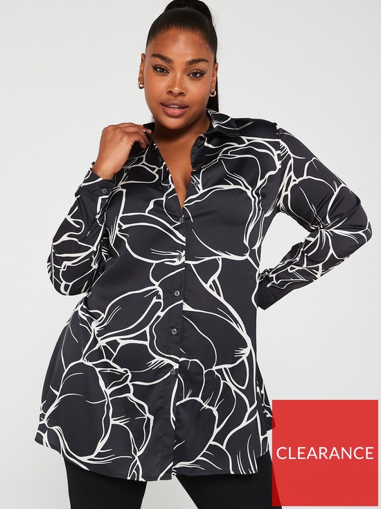 front image of v-by-very-curve-longline-printed-shirt-black