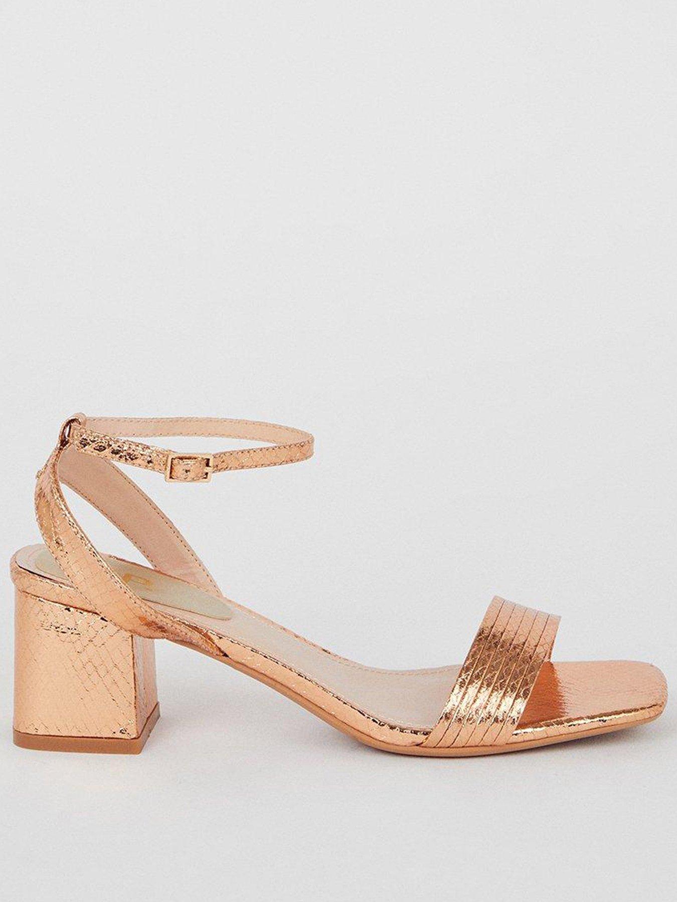 Embossed Block Heel Sandal Rose Gold