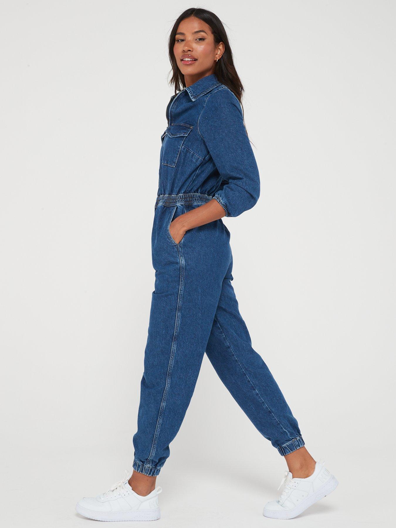 Straight Denim Overalls - Dark denim blue - Ladies