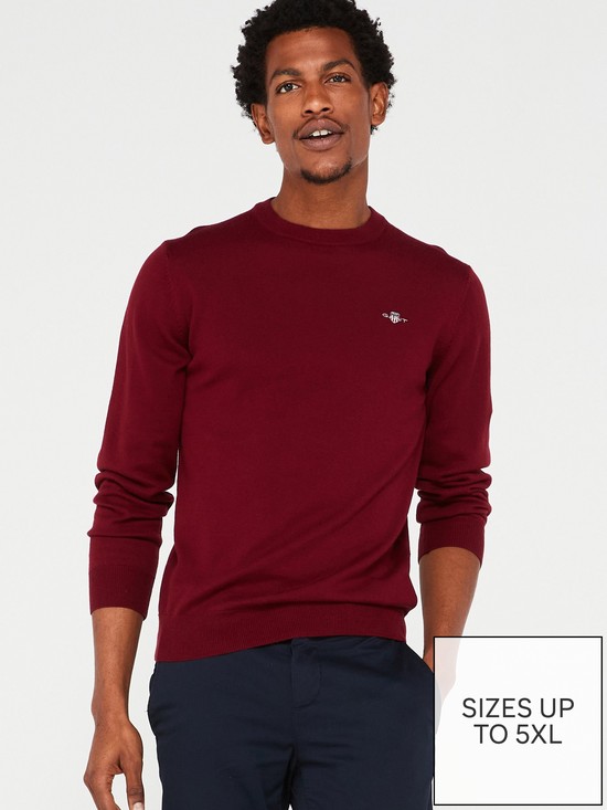 front image of gant-knitted-c-neck-jumper-red