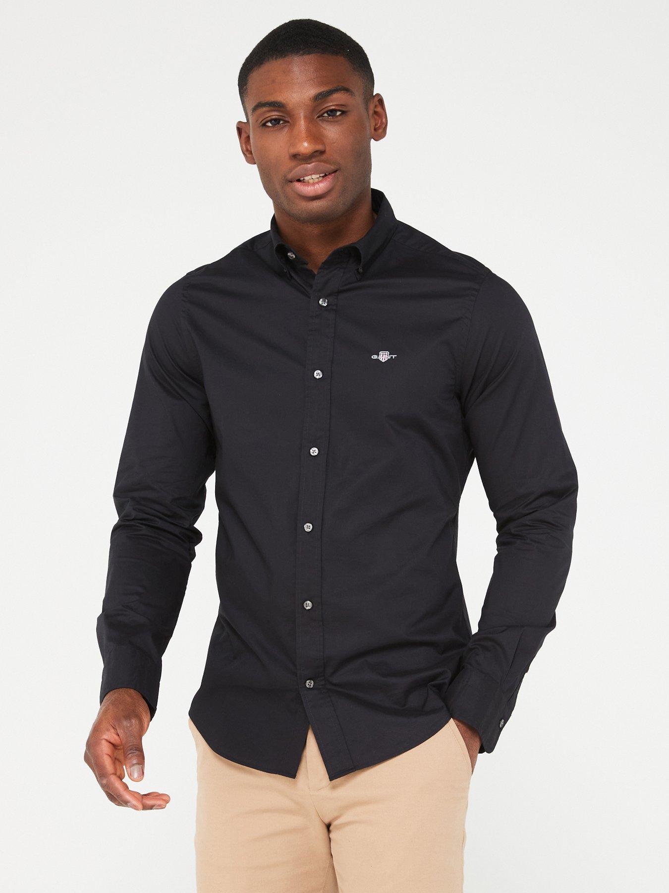 GANT Slim Fit Poplin Long Sleeve Shirt-Black | Very.co.uk 