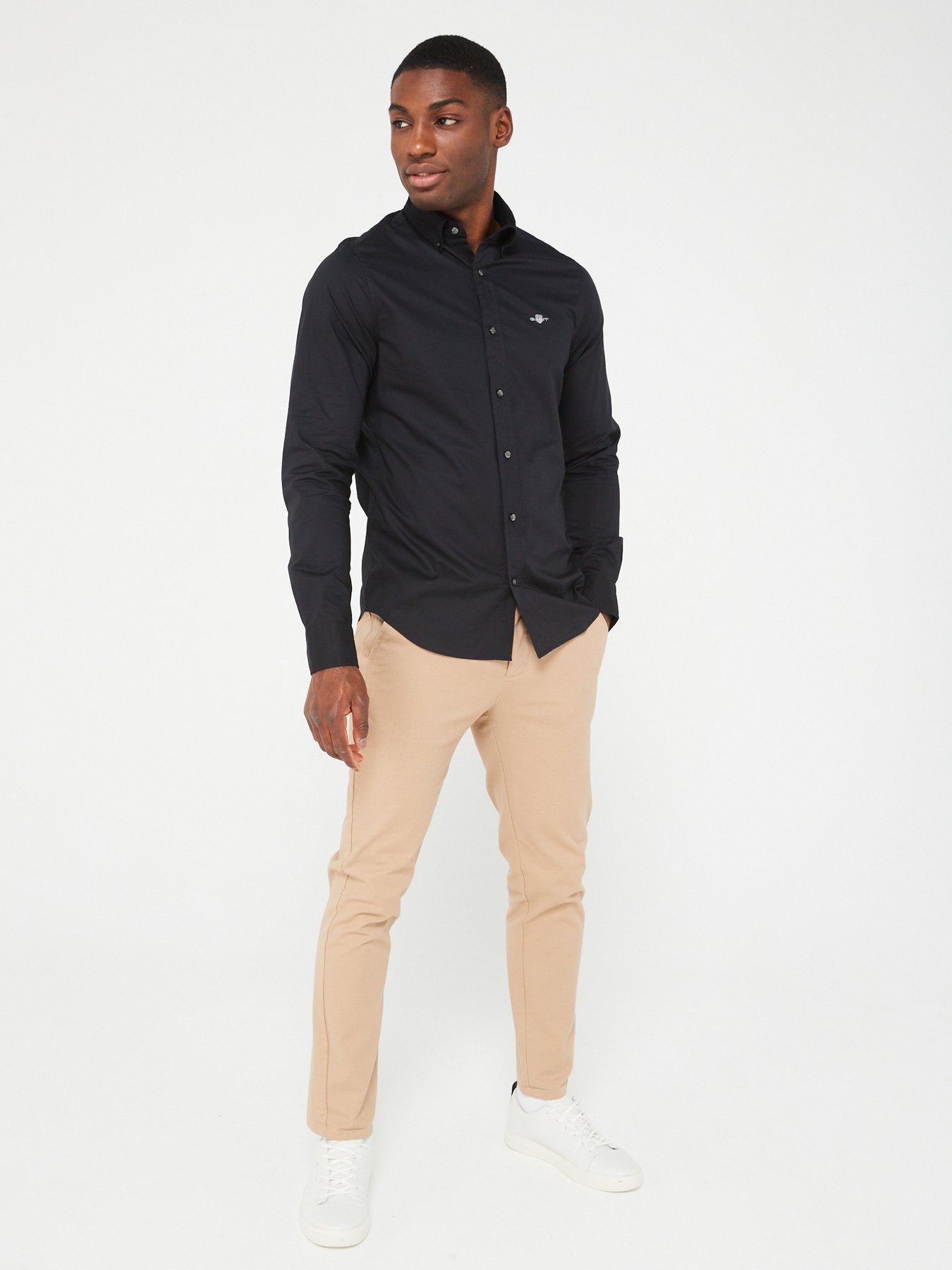 GANT Slim Fit Poplin Long Sleeve Shirt-Black | Very.co.uk 