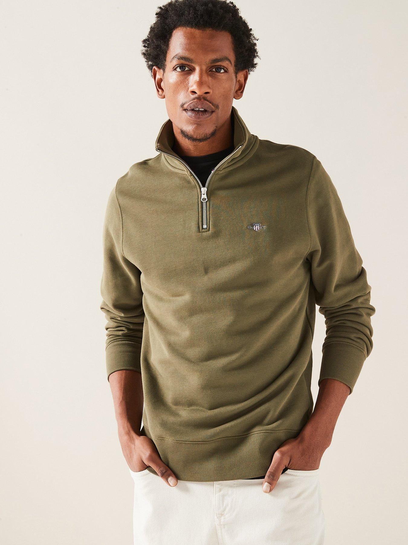 GANT Regular Fit Shield Half Zip Sweat - Green | very.co.uk