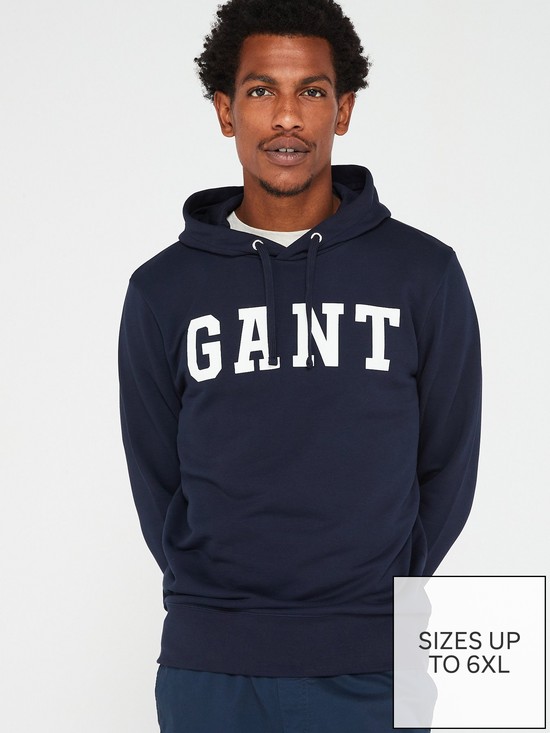 GANT Logo Sweat Hoodie - Blue | very.co.uk