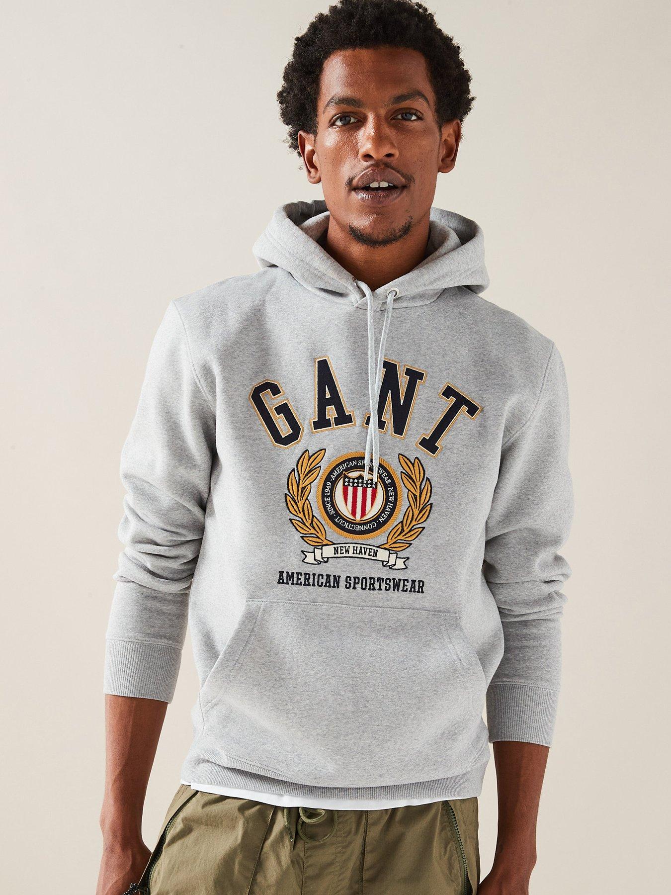 GANT Crest Sweat Hoodie - Light Grey | very.co.uk