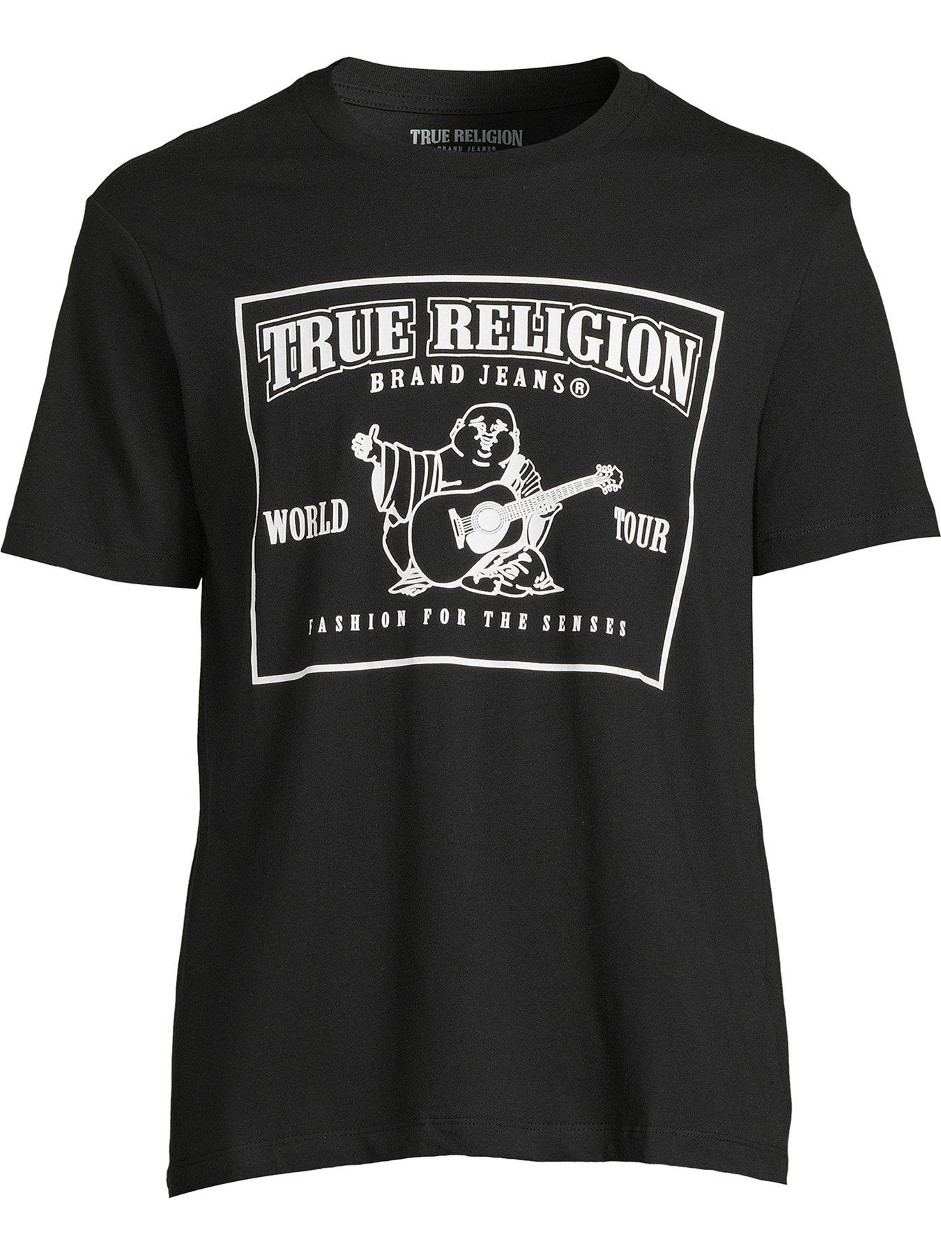 True Religion Men's 4-Pack V Neck Tees, Premium Cotton, White w/Logo,  Large, NEW