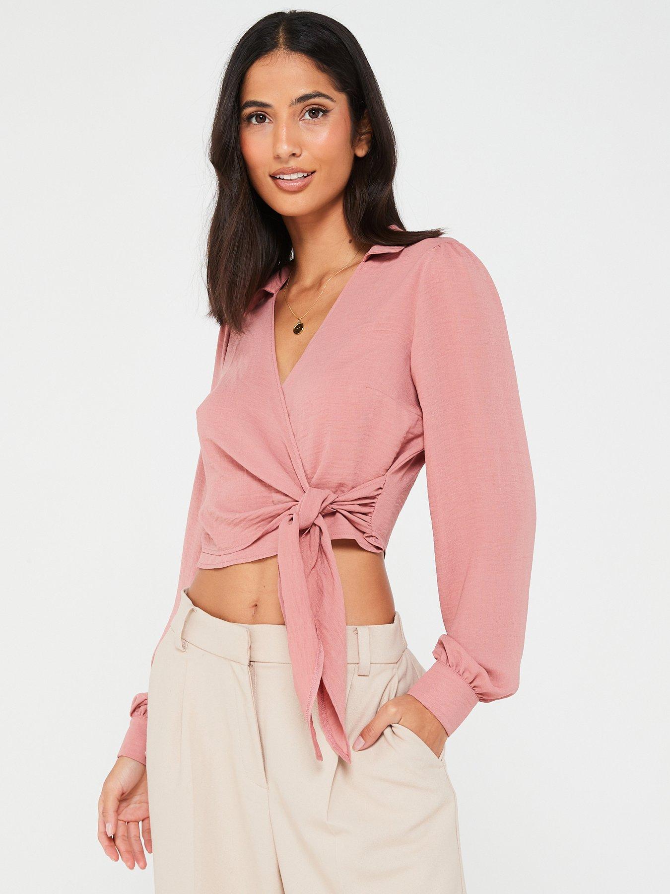 undefined Long Sleeve Wrap Blouse - Pink