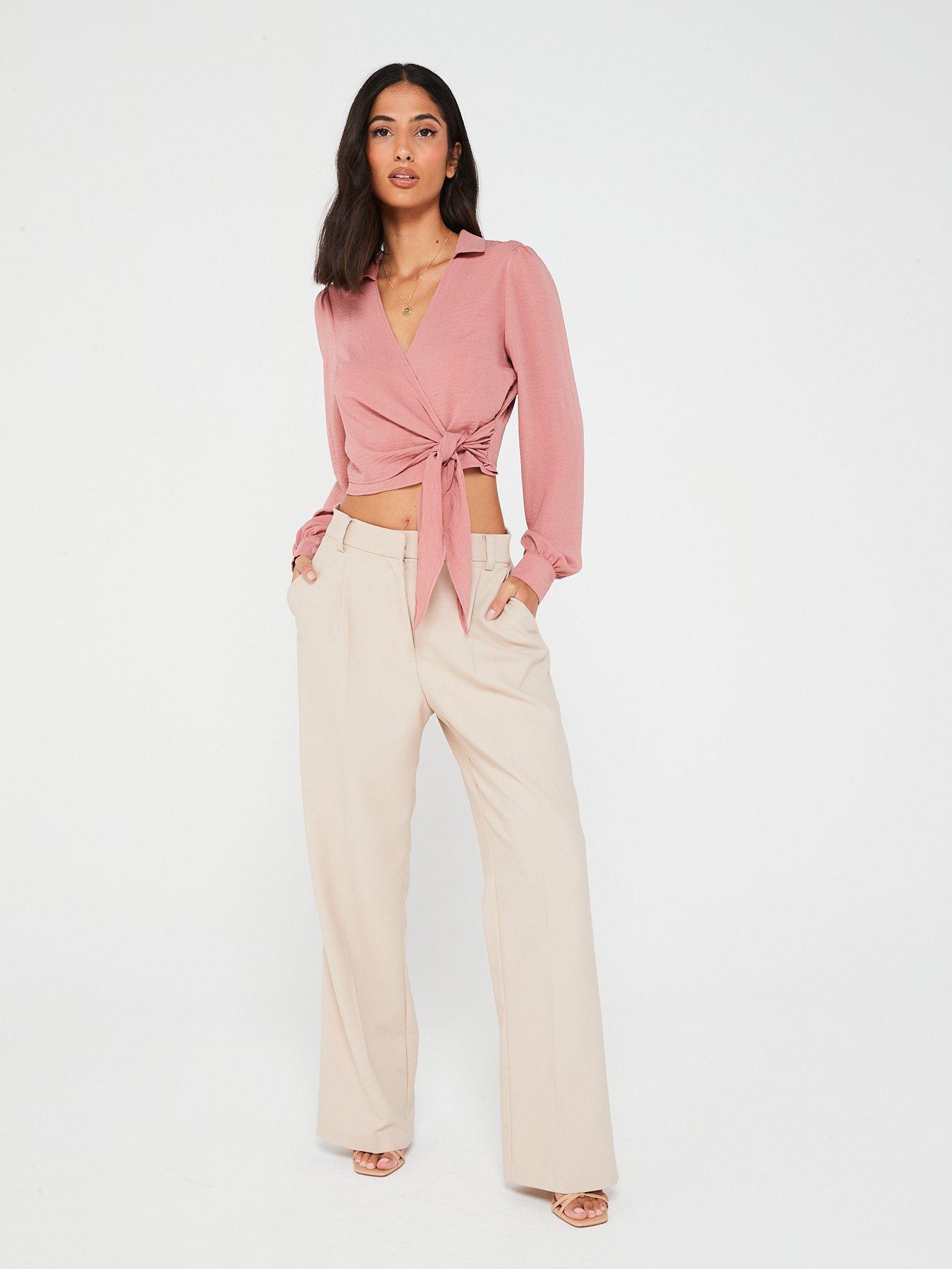 V by Very Long Sleeve Wrap Blouse - Pink | Very.co.uk