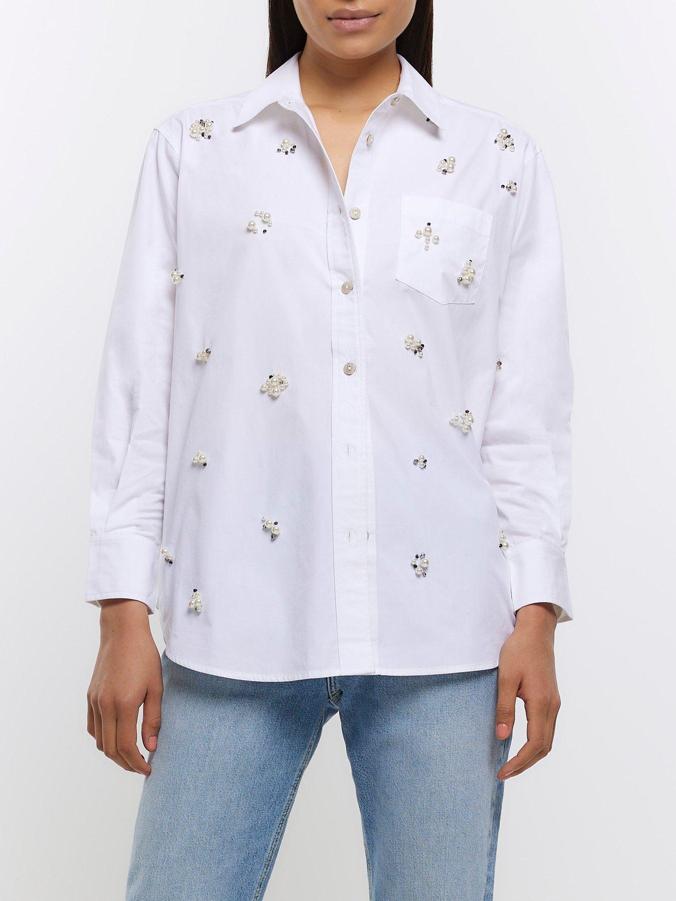 River Island Pearl Embellished Shirt - White | very.co.uk