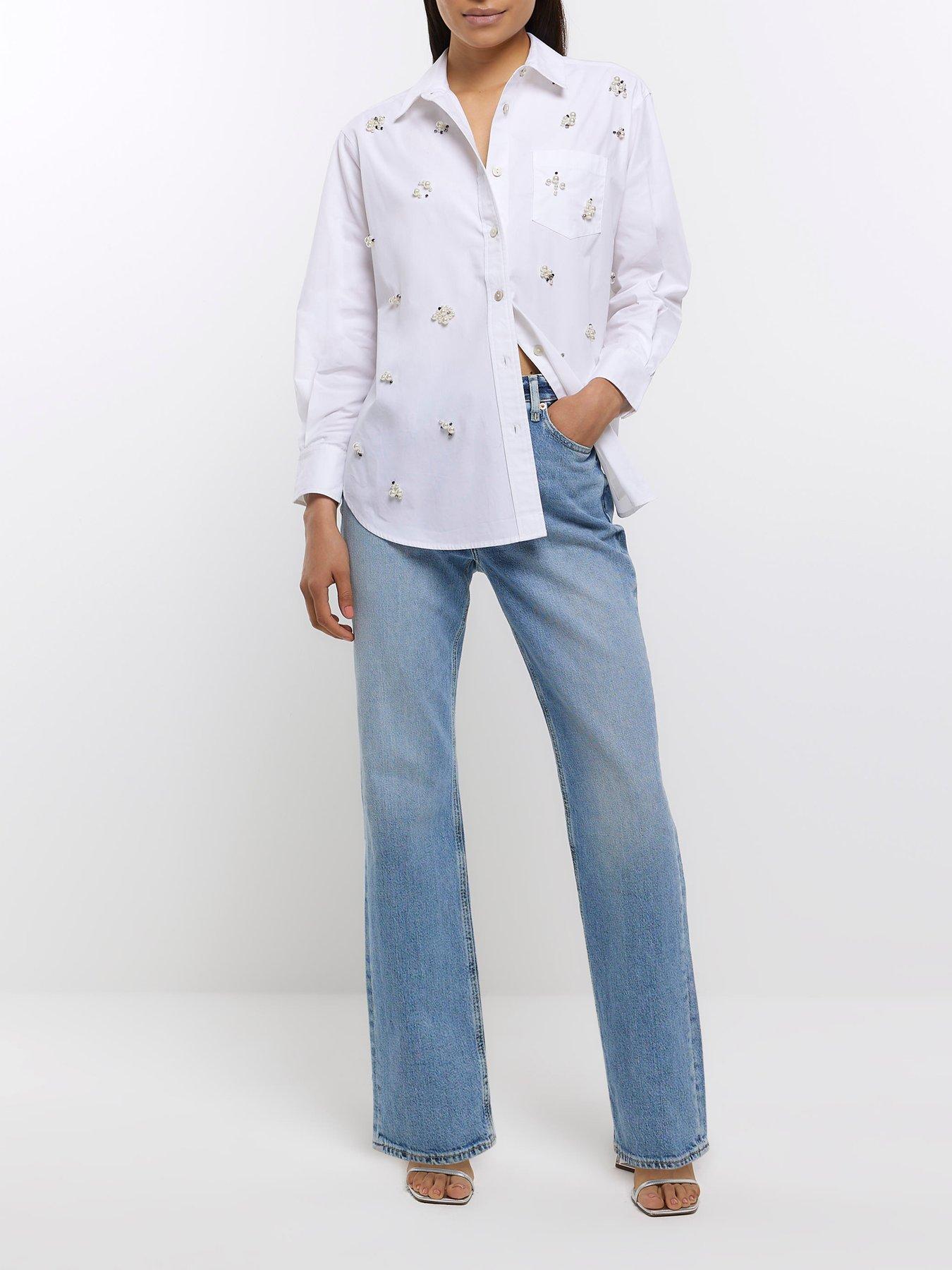 River Island Pearl Embellished Shirt - White | very.co.uk