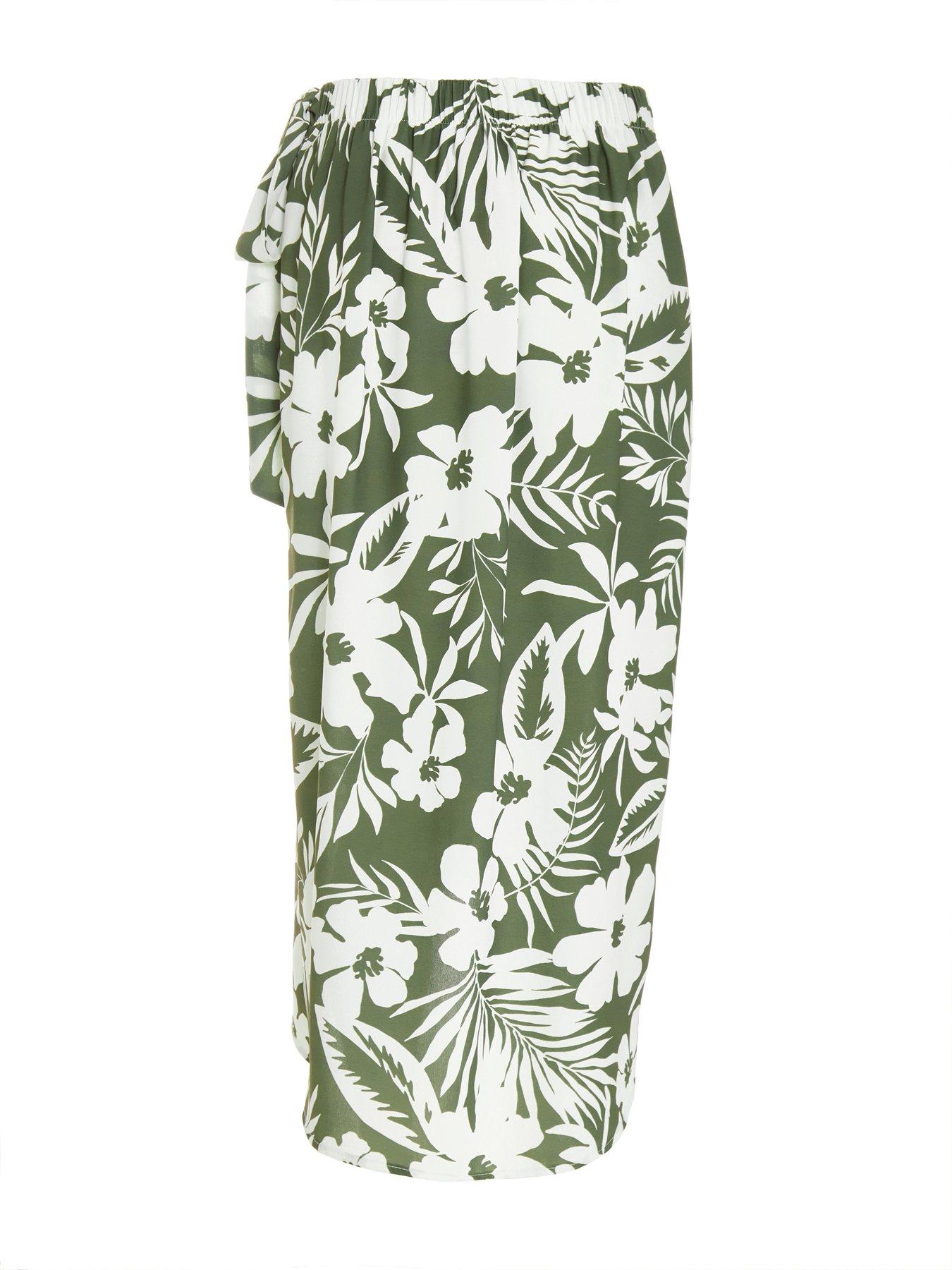 Quiz Khaki Floral Split Maxi Skirt