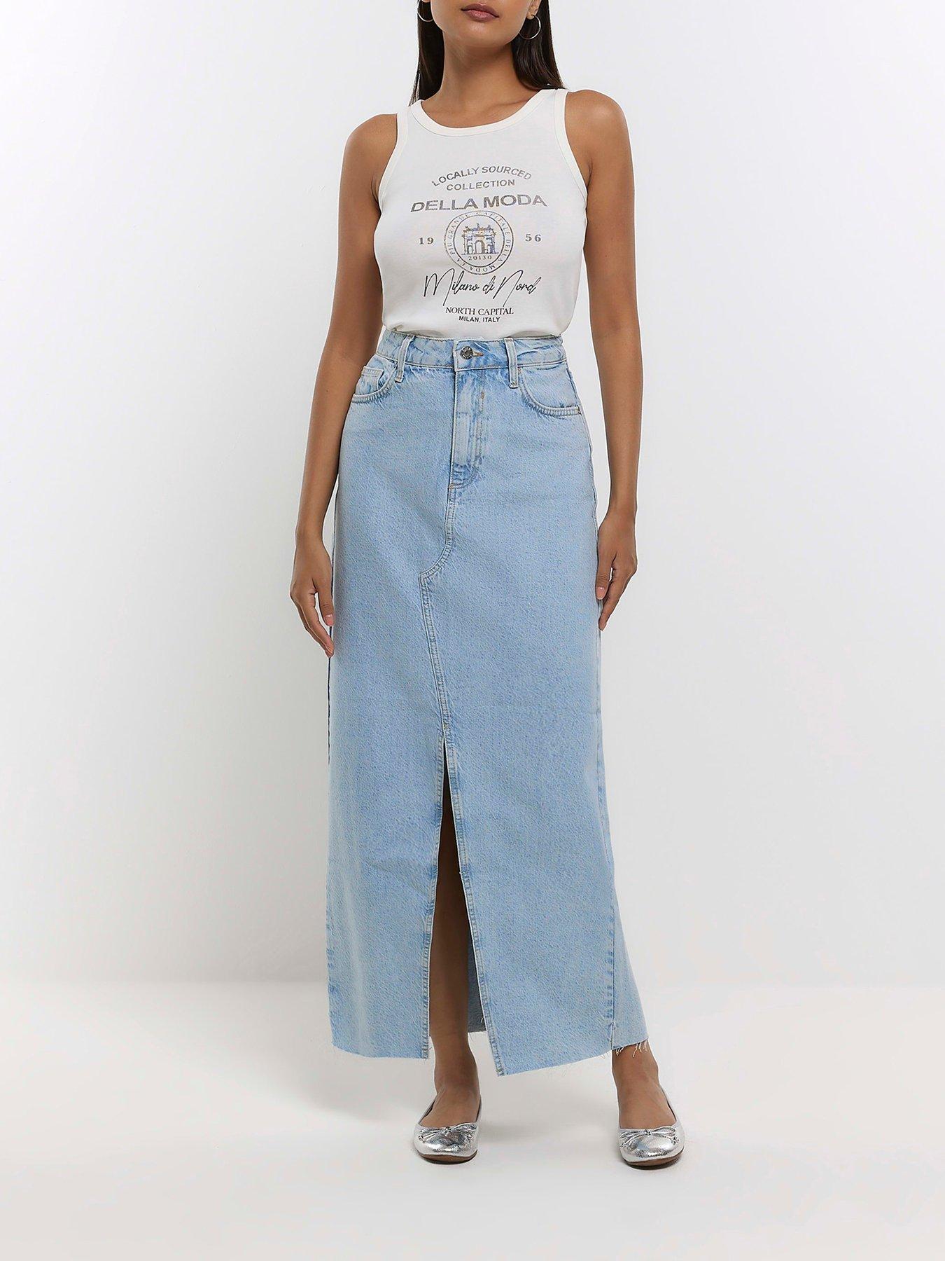 River island sale long denim skirt