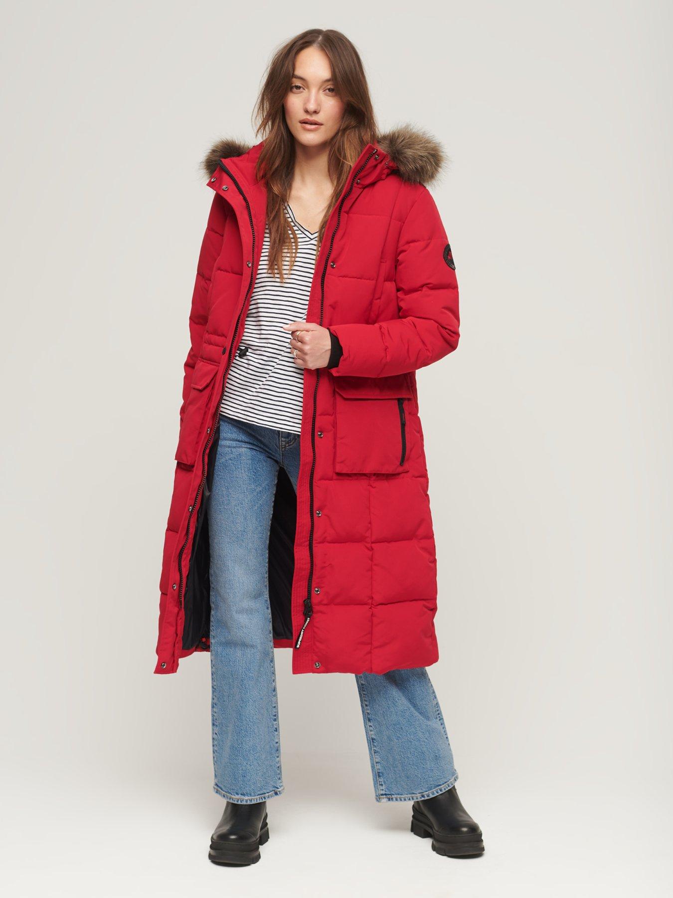 Superdry Everest Longline Puffer Coat Red Very