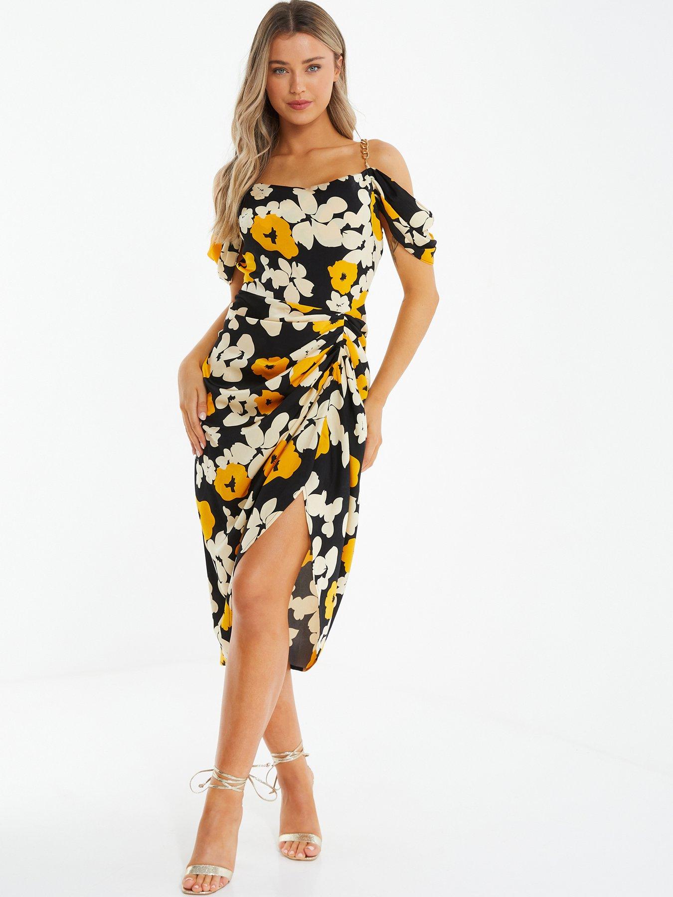 Cold shoulder 2025 midi dress floral