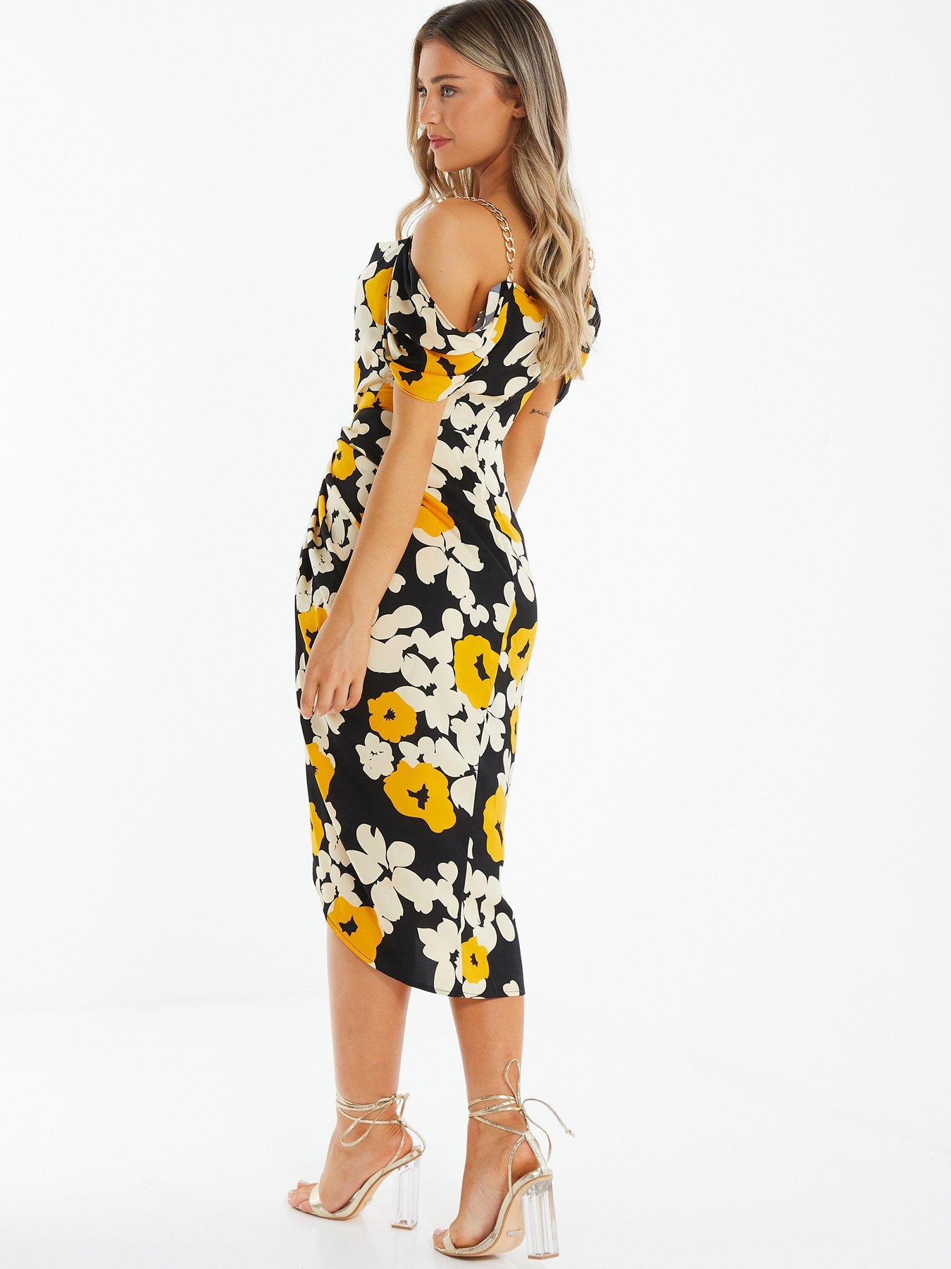 quiz floral midi dress Next Quiz Black Dress With Flowers Black Pink Floral Chiffon Maxi Dress  With Cowl Neck By