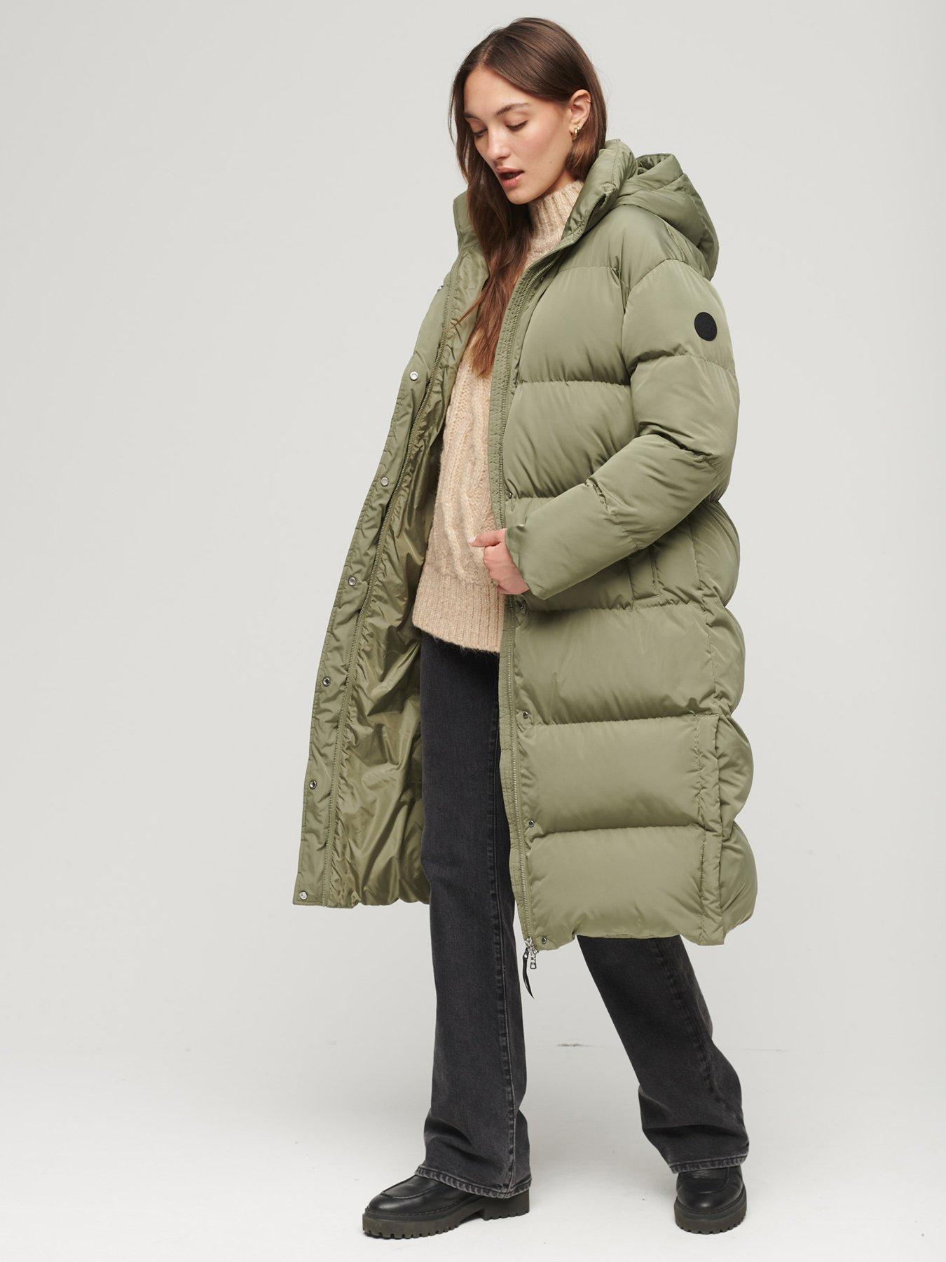 Longline puffer hot sale jacket khaki