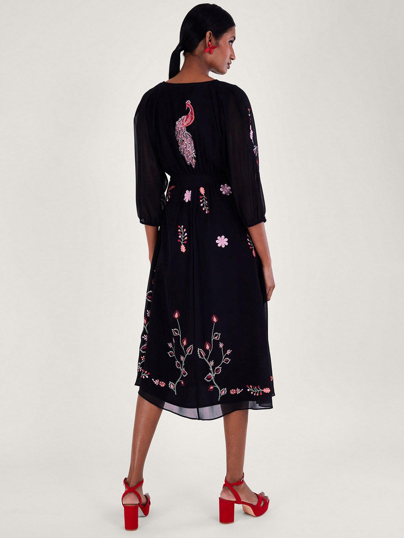 Monsoon black embroidered store dress