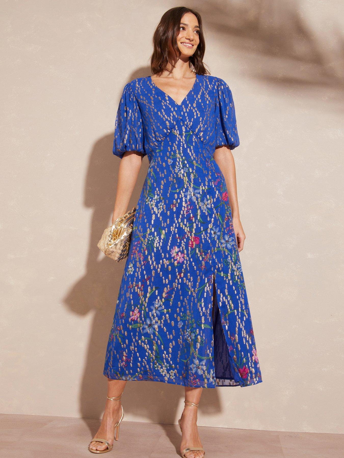 love-roses-puff-sleeve-metallic-dress-blue