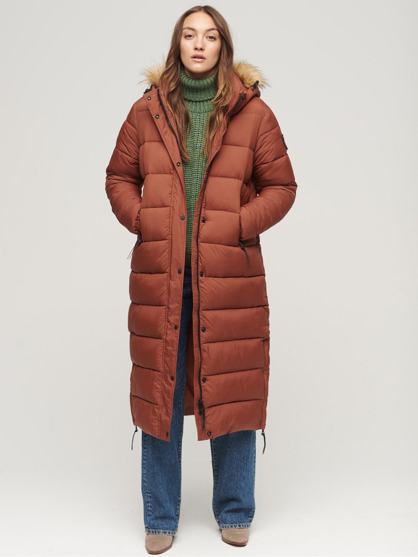 Long brown puffer on sale coat