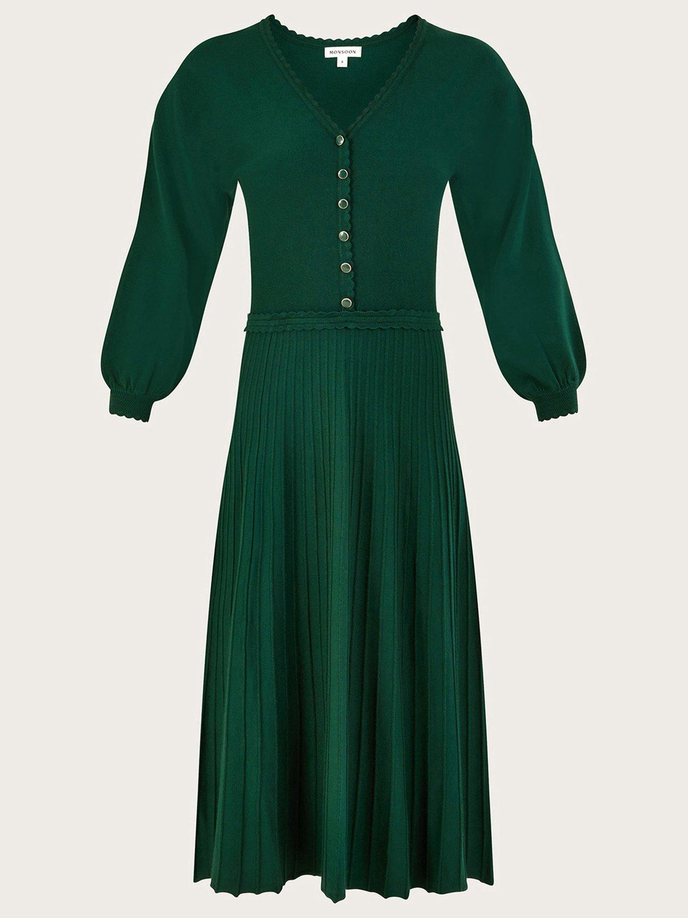 Midi Dress Monsoon Emerald Green Dress Monica Lace Midi Dress Green, Size:  Monsoon