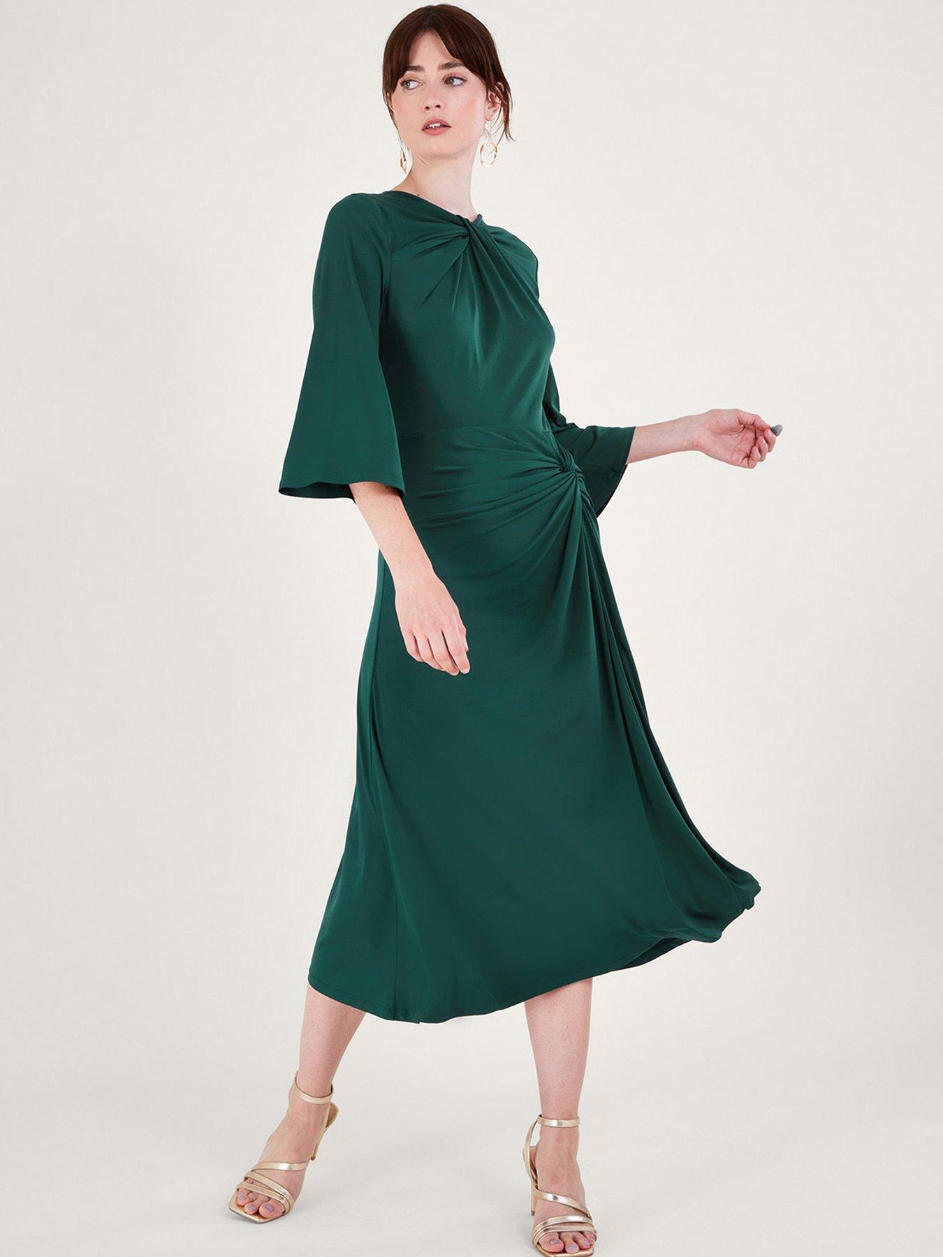 Plus Emerald Green Velvet Underwired Cross Front Midi Dress