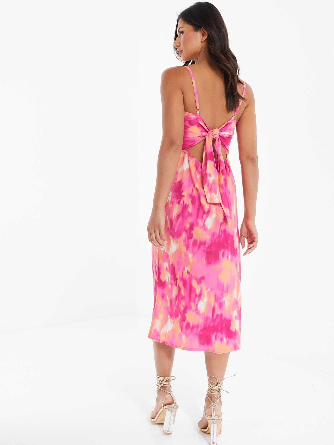 Quiz Pink Marbletie Back Midi Dress Very